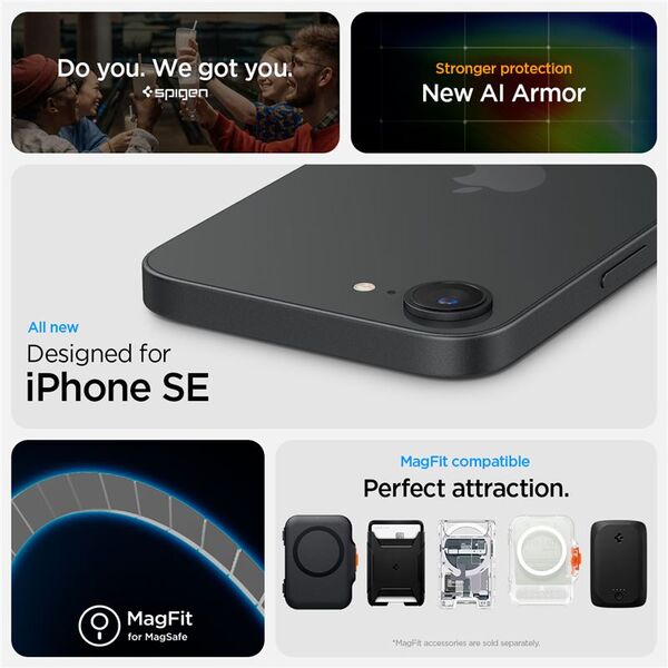 Θήκη Spigen Tough Armor με MagSafe για iPhone SE 4 (2025) με βάση στήριξης - γκρι