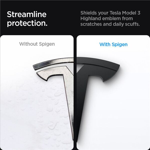 Spigen Tesla Front Emblem Logo Full Cover, black - Tesla Model 3 2024
