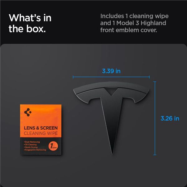 Spigen Tesla Front Emblem Logo Full Cover, black - Tesla Model 3 2024