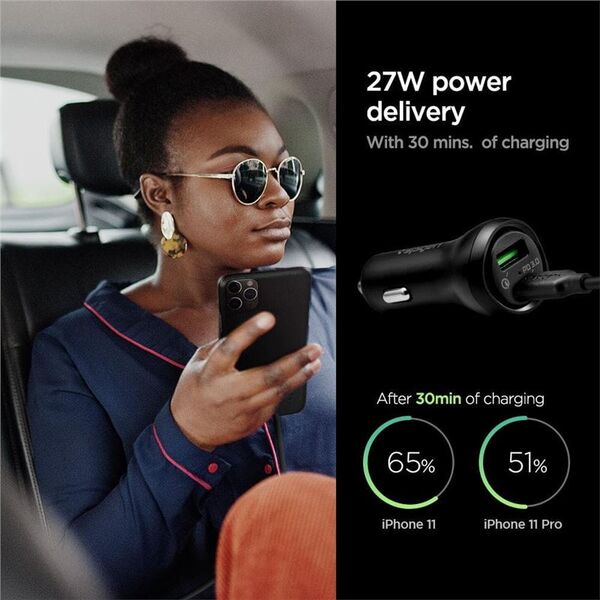 Φορτιστής Spigen Φορτιστής αυτοκινήτου Spigen SteadiBoost F31QC 2-port Car Charger PD 27W QC 3.0 Black