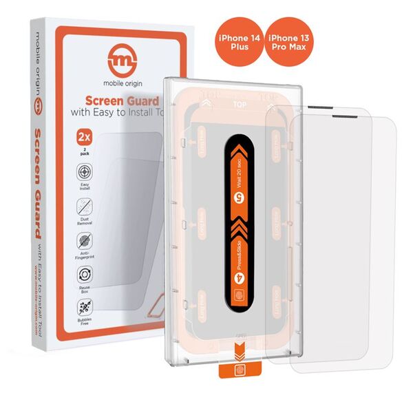 MOBILE ORIGIN Προστατευτικό γυαλί με εφαρμογέα iPhone 14 Plus / 13 Pro Max, 2 τεμ