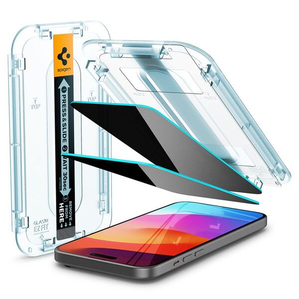 Spigen Spigen Glass tR EZ Fit (Privacy) 2 Pack, διαφάνεια - iPhone 15 Plus