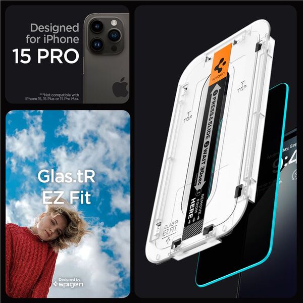 Spigen Tempered Glass Spigen Ez Fit 2-pack Iphone 15 Pro Privacy Braders