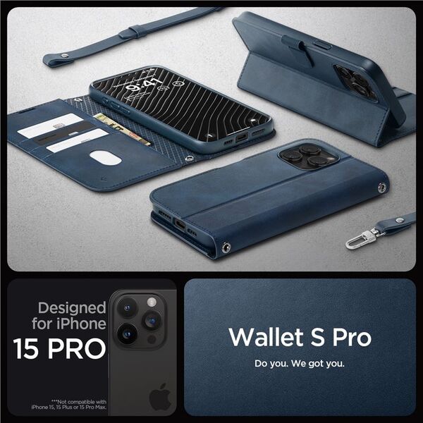 Spigen Wallet S Pro, navy - iPhone 15 Pro