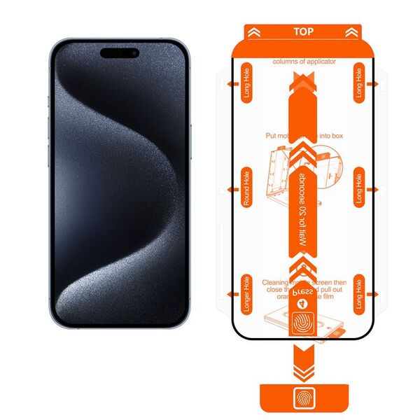 MOBILE ORIGIN Orange Screen Guard iPhone 15 Pro Max με εύχρηστο εφαρμοστή, 2τμχ.