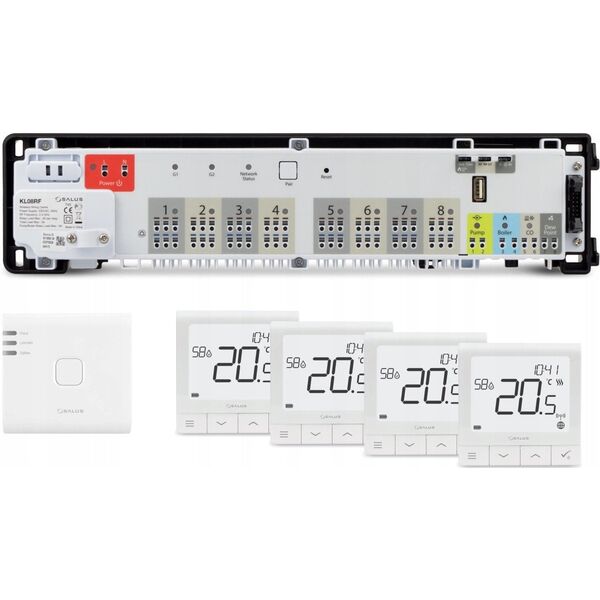 Πακέτο εκκίνησης SALUS Premium RF - ασύρματο σύστημα ελέγχου ενδοδαπέδιας θέρμανσης με διαχείριση μέσω Διαδικτύου: KL08RF230V, UG800, 4 x SQ610RF