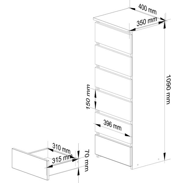 Fabryka Mebli Akord Komoda CL6 40 cm 6 szuflad - dąb sonoma