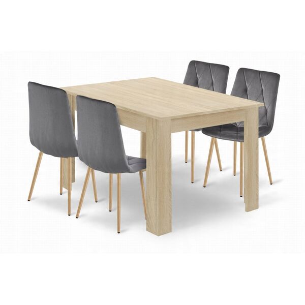 Zestaw stół NP 120x80 Dąb Sonoma + 4 krzesła LIBRA szare