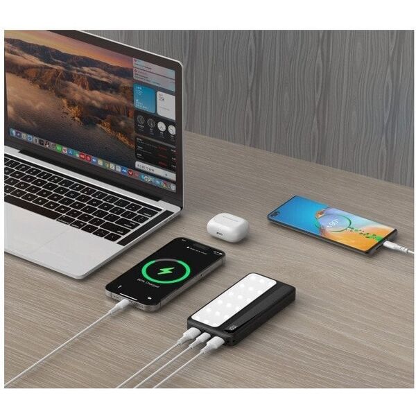 rebeltec Powerbank P10 LCDPD 10 000mAh LAMP z funkcją mocnego źródła światła, moc wyjściowa 22,5W Port Delivery (PD20W)