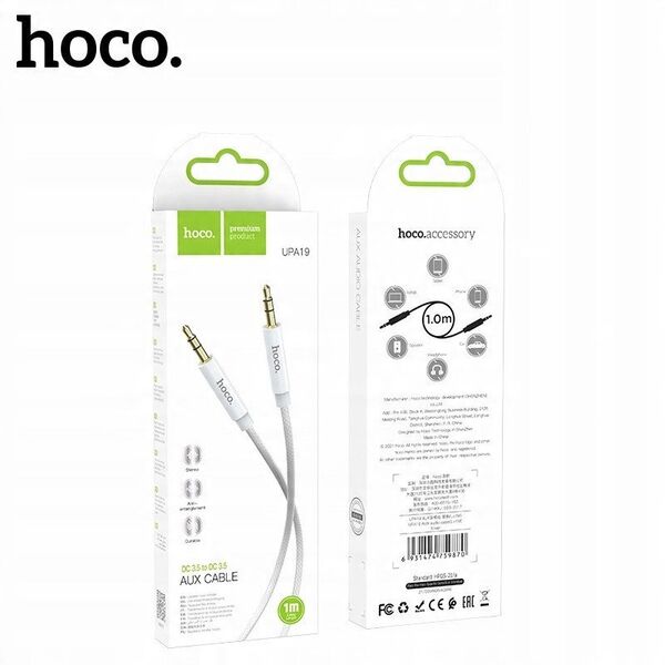 Καλώδιο AUX Jack 3,5 mm σε Jack 3,5 mm HOCO 1 m UPA19 ασημί