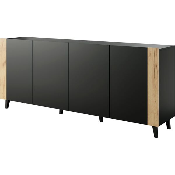 Cama Meble Komoda FARO 200x42x82 czarny mat + dąb craft