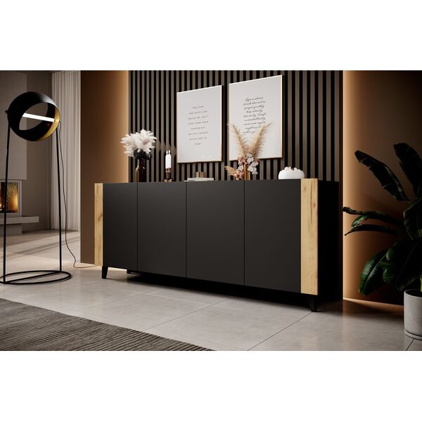 Cama Meble Komoda FARO 200x42x82 czarny mat + dąb craft