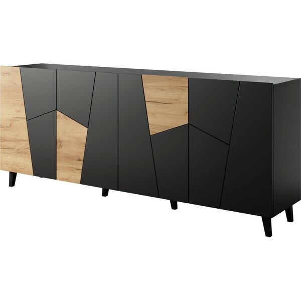 Cama Meble Komoda ETNA 200x42x82 czarny mat + dąb craft