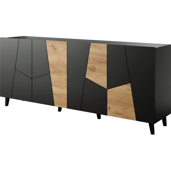 Cama Meble Komoda ETNA 200x42x82 czarny mat + dąb craft