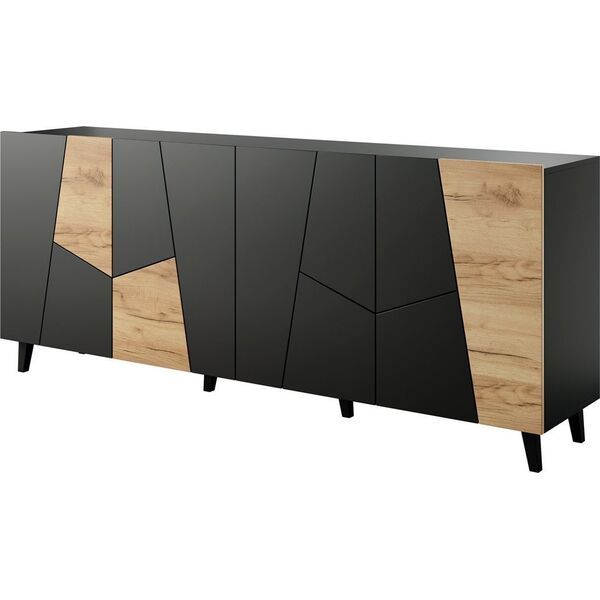 Cama Meble Komoda ETNA 200x42x82 czarny mat + dąb craft