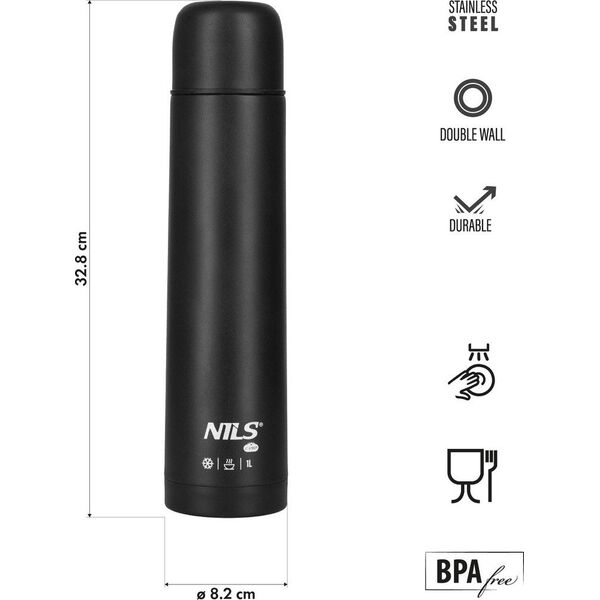 NC3804 TERMOS TURYSTYCZNY 1000 ML CZARNY NILS CAMP