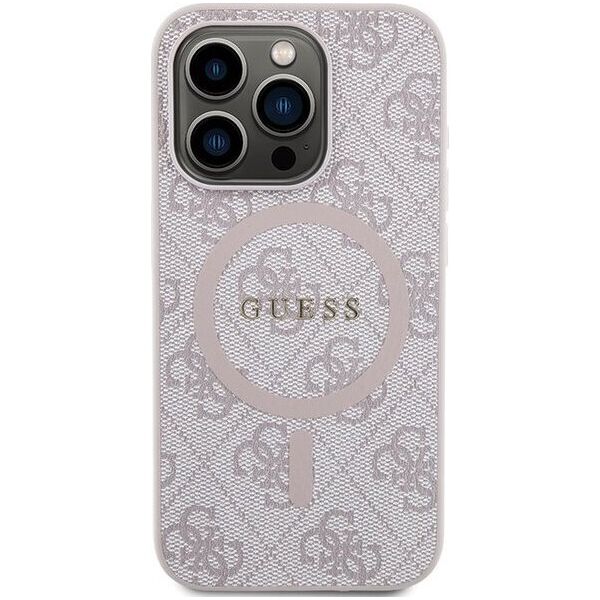 Guess Guess GUHMP14XG4GFRP iPhone 14 Pro Max 6.7" różowy/pink hardcase 4G Collection Leather Metal Logo MagSafe