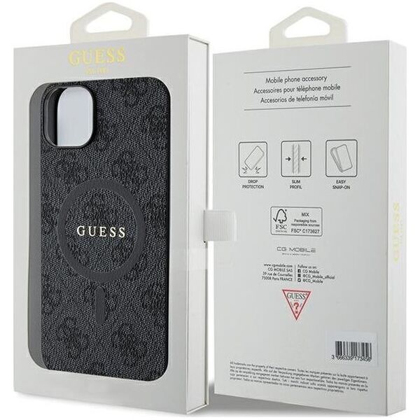 Guess Guess GUHMP15SG4GFRK iPhone 15 / 14 / 13 6.1" czarny/black hardcase 4G Collection Leather Metal Logo MagSafe
