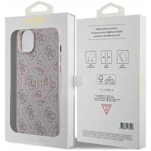 Guess Oryginalne Etui GUESS Hardcase GUHMP14SG4GFRP do iPhone 14 (Kompatybilny z Magsafe / 4G Ring classic logo / różowy)