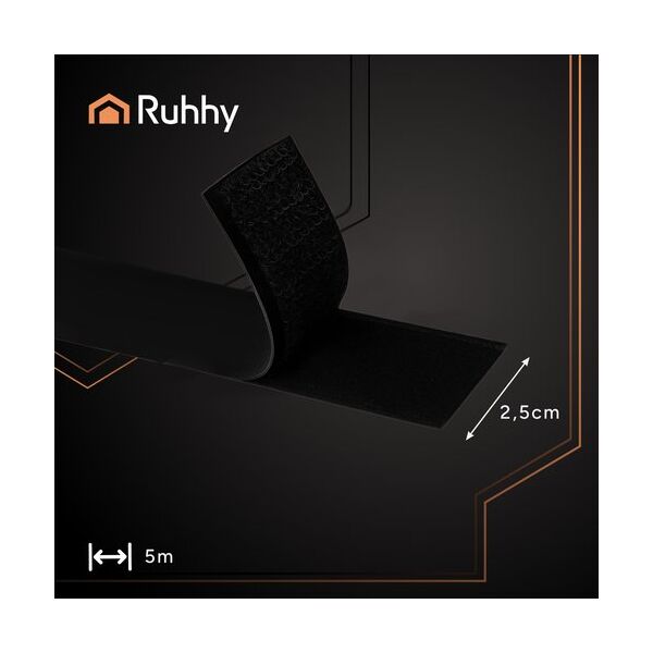 Rzep samoprzylepny czarny 5m x 2,5cm Ruhhy 24237