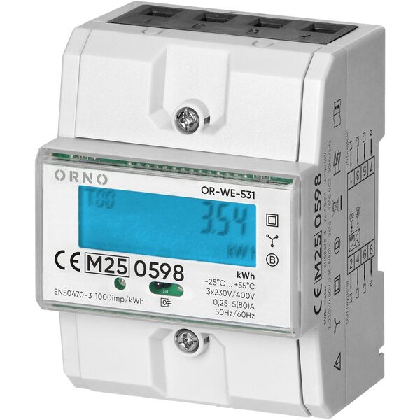 3-fazowy licznik energii elektrycznej, 80A, MID, 4,3 moduły, DIN TH-35mm