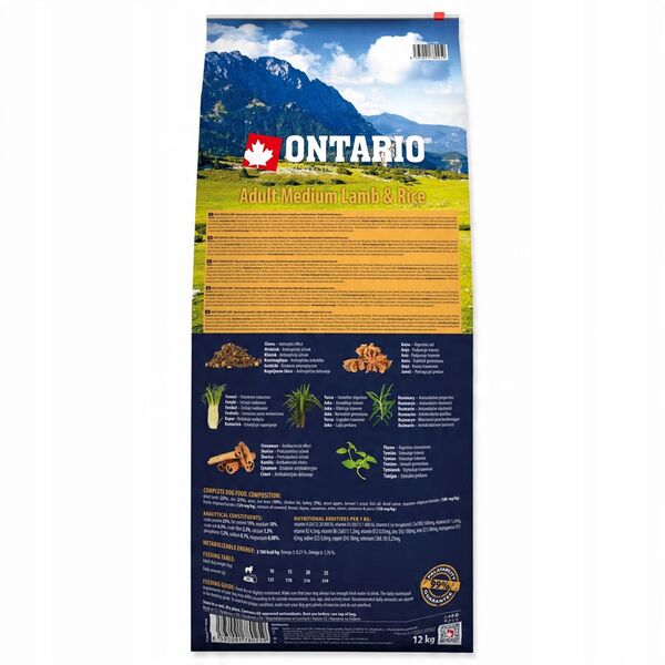 Ontario Adult Medium su ėriena ir ryžiais 12kg