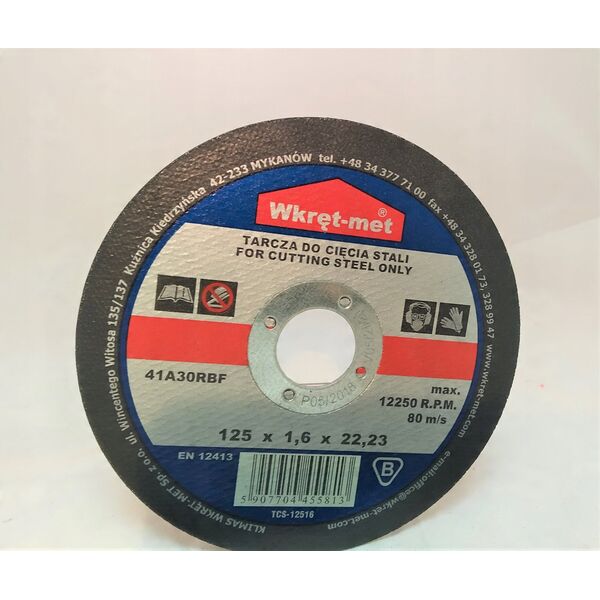 TARCZA KORUNDOWA DO CIĘCIA STALI TCS-12516 125 mm WKRĘT-MET KLIMAS