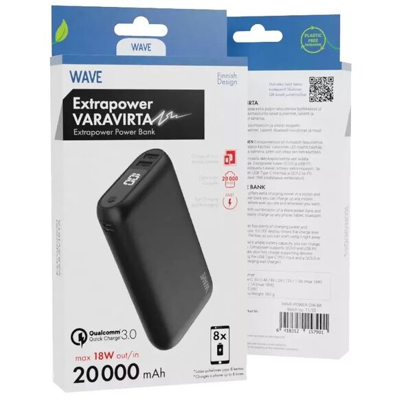 Φορητός φορτιστής Wave Extrapower, 20,000 mAh, μαύρο