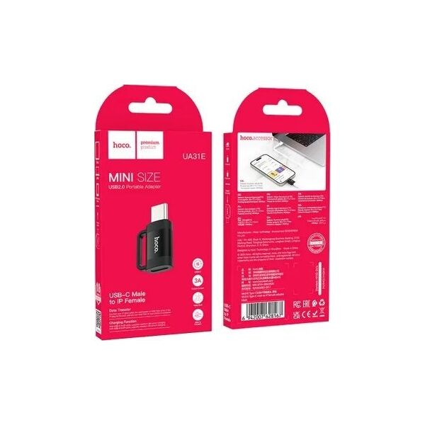 Adapter USB Hoco HOCO adapter OTG Typ C (męski) do Lightning (żeński) 3A UA31E czarny
