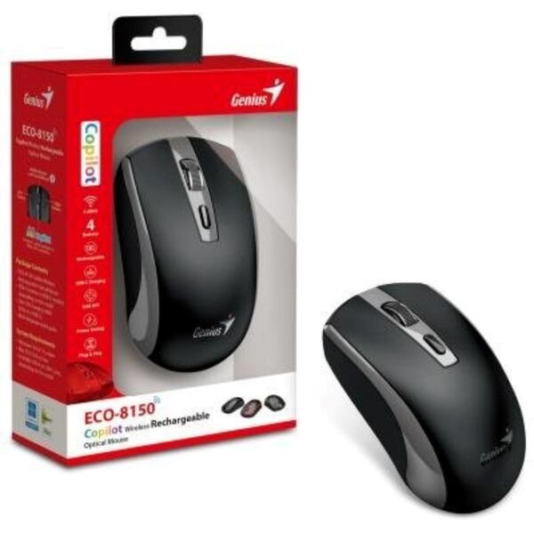 Mysz bezprzewodowa, Genius ECO-8150, czarno-szara, optyczna, 1200DPI
