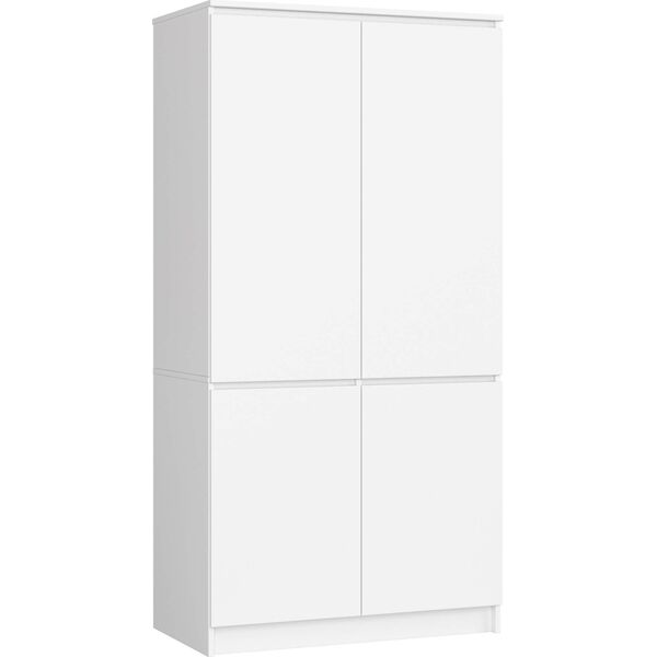 Fabryka Mebli Akord Szafa do sypialni 90 cm 4 drzwi 4 półki drążek na ubrania - biała
