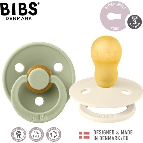 BIBS COLOUR 2-PACK IVORY & SAGE L Smoczek Uspokajający kauczuk Hevea