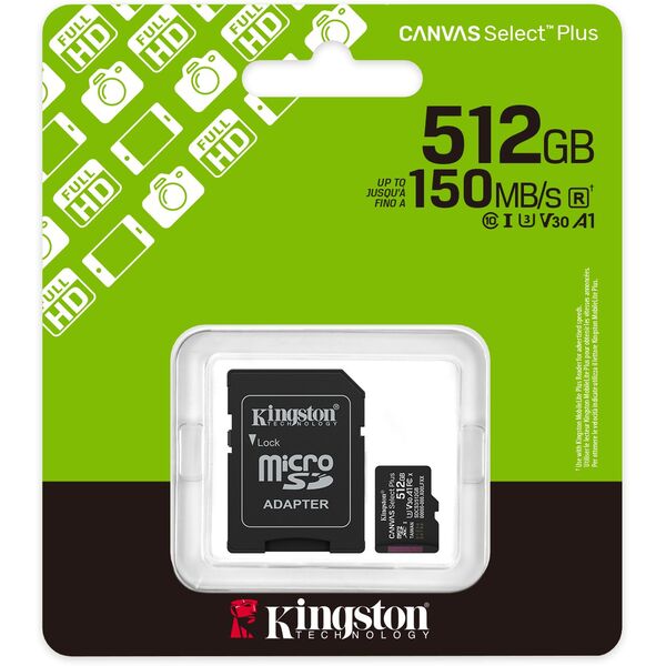 Kingston Technology Canvas Select Plus Gen3 512 GB MicroSDXC UHS-I Klasa 10