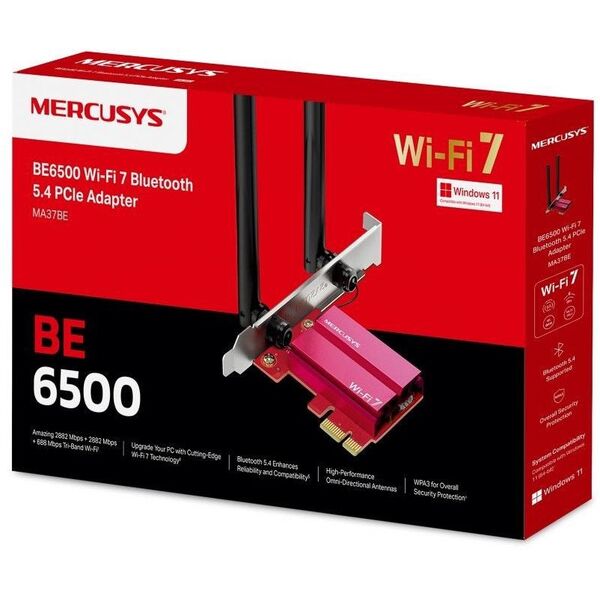 MERCUSYS MA37BE WiFi7 PCIe adapter (BE6500,2,4GHz/5GHz/6GHz,Bluetooth5.4)