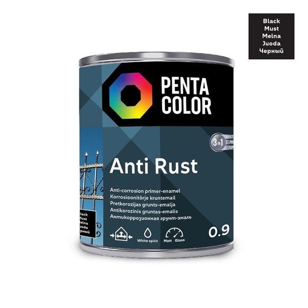 Pentacolor ΒΑΦΗ ANTICOR ΑΝΤΙΣΚΩΡΙΑΚΗ ΜΑΥΡΗ 0.9L