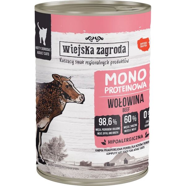 Wiejska Zagroda Karma mokra dla kota Monobiałkowa Wołowina (dorosły) 400g