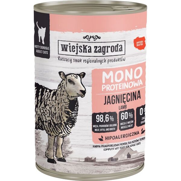 Wiejska Zagroda Karma mokra dla kota Monobiałkowa Jagnięcina (dorosły) 400g