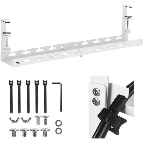 Organizer podbiurkowy na kable Maclean, max. obciążenie 5kg, max. 728mm, biały, MC-103 W