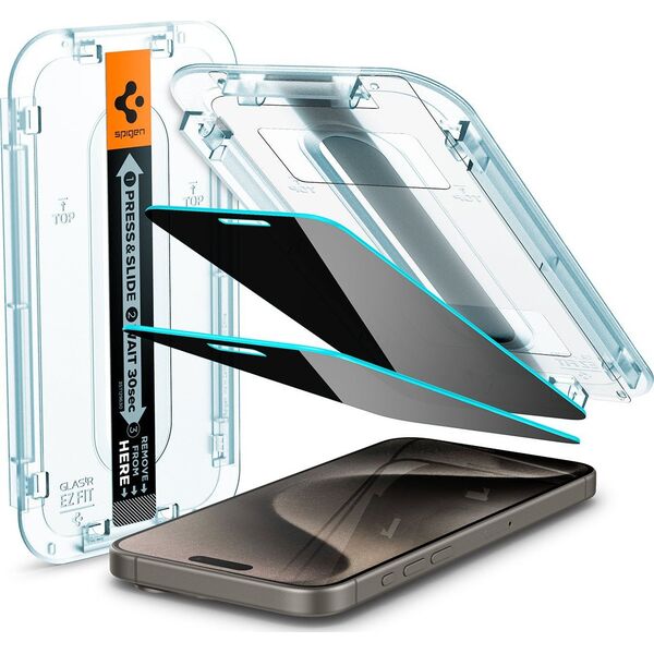 Spigen Spigen Glass tR EZ Fit (Privacy) 2 Pack, transparency - iPhone 15 Pro Max