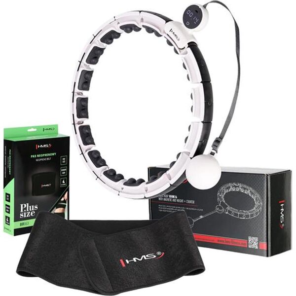 HMS ZESTAW HULA HOP MAGNETYCZNY WHITE HHM16 Z LICZNIKIEM HMS + PAS BR163 BLACK PLUS SIZE