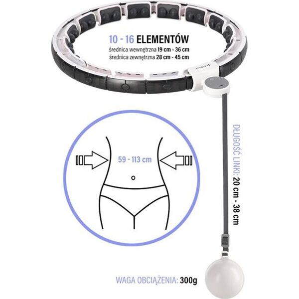 HMS ZESTAW HULA HOP MAGNETYCZNY WHITE HHM16 Z LICZNIKIEM HMS + PAS BR163 BLACK PLUS SIZE