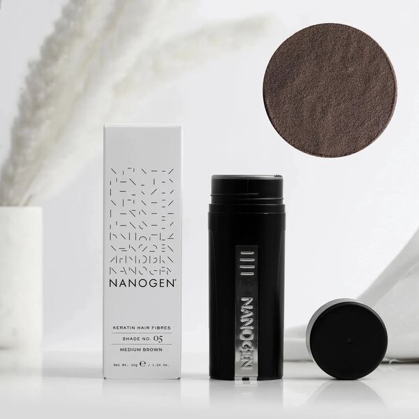 Πούδρα-ίνες για δημιουργία εφέ μαλλιών Nanogen Keratin Hair Fibres, Medium Brown, 30 g