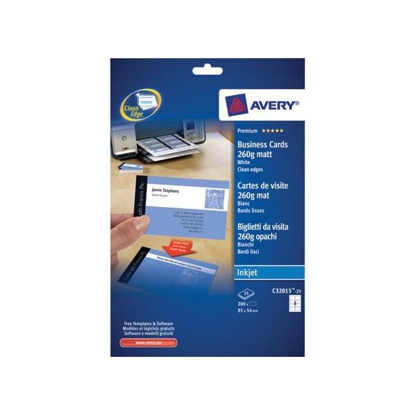 Avery Zweckform Papier Wizytówkowy 260g/A4/85x54mm/200 wizytówek (C32015-25)