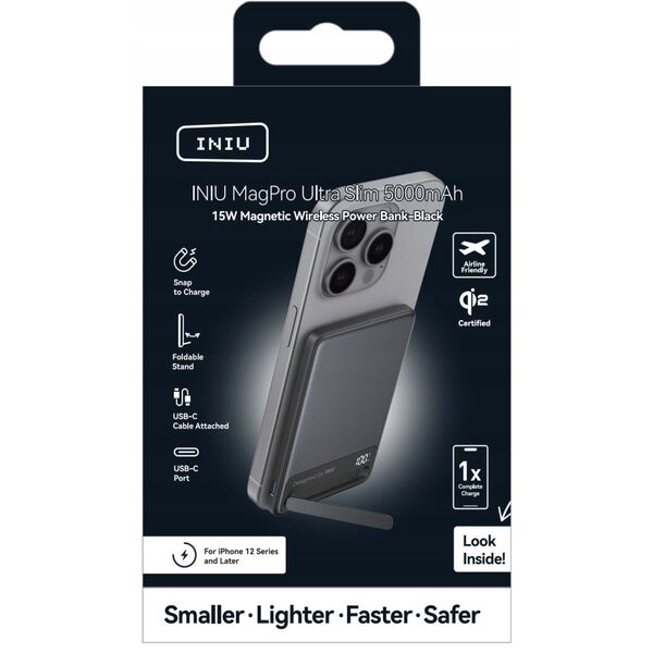 INIU Powerbank MagPro Slim - magnetyczny powerbank bezprzewodowy 5000mAh czarny - Gwarancja bezpieczeństwa. Proste raty. Bezpłatna wysyłka od 170 zł.