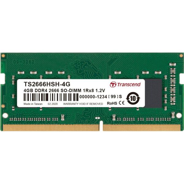 Pamięć do laptopa Transcend SODIMM, DDR4, 4 GB, 2666 MHz, CL19 (TS2666HSH-4G)