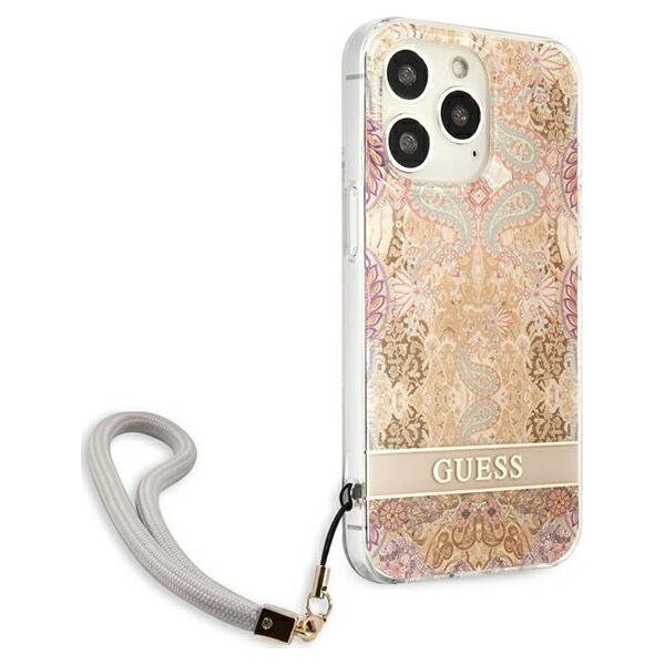 Guess Guess Flower Cord - Etui ze smyczką iPhone 13 Pro (Gold)