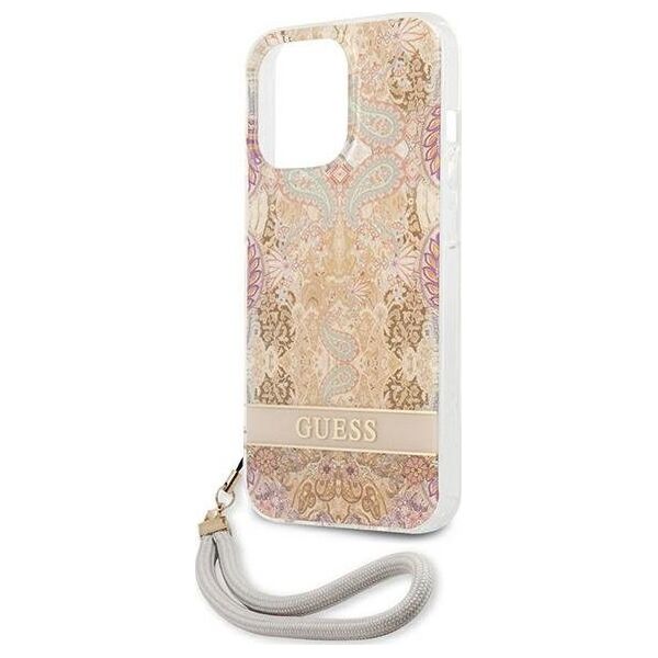 Guess Guess Flower Cord - Etui ze smyczką iPhone 13 Pro (Gold)