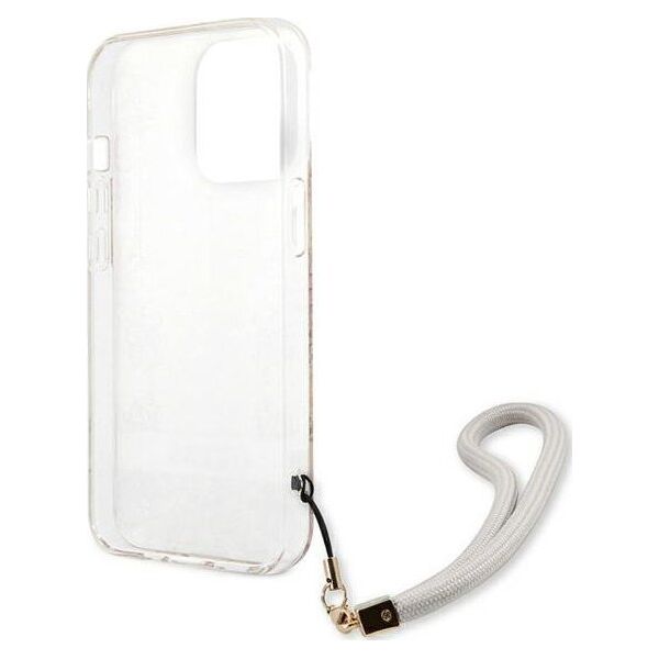 Guess Guess Flower Cord - Etui ze smyczką iPhone 13 Pro (Gold)