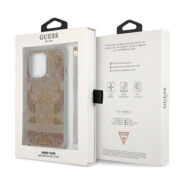 Guess Guess Flower Cord - Etui ze smyczką iPhone 13 Pro (Gold)