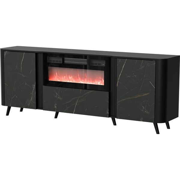Cama Meble Komoda VOLARE 200x39x75 czarny/san sebastian + kominek